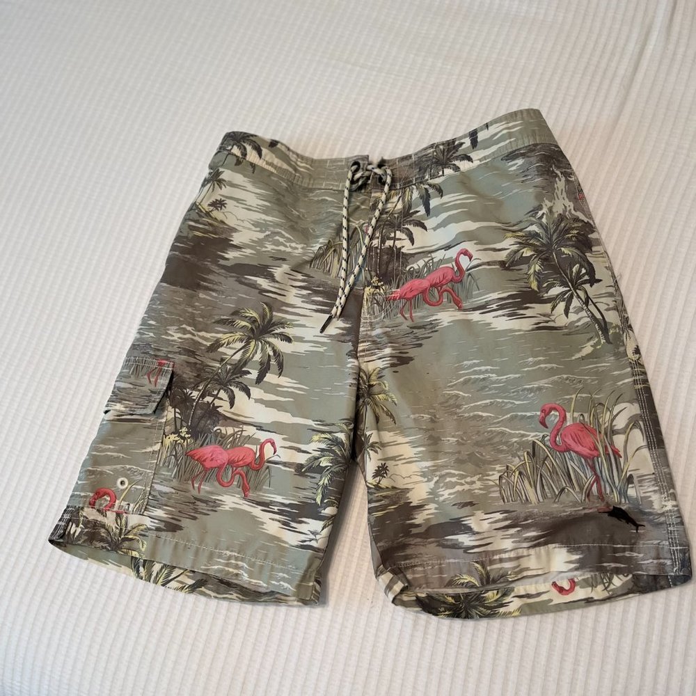 Tommy Bahama "Relax" Men’s Green Flamingo Lined Swim Trunks Shorts Sz L